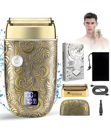 Electric Shavers for Men Adjustable Speed Double Foil Shaver for Beard& Bald Head Waterproof Big Capacity Battery Rechargeable Electric Razor Ideal Gift for Men Gold