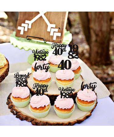Rsstarxi 48 Pack Black Vintage 1982 Cupcake Toppers - Happy 40th Number 40 Cupcake Picks for 40th Birthday and Anniversary Party Decorations - Buy Online on SooperMarket.com