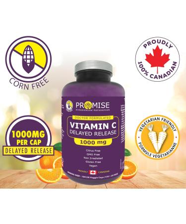 Promise Vitamin C - High Potency 1000mg 180 Capsules- High Immunity Support Healthy Bones Collagen Formation Body Tissue Repair Delayed Release for No Upset Stomach Made in Canada - Buy Online on SooperMarket.com