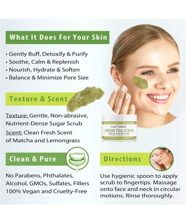 LILY SADO MATCHA MADE IN HEAVEN Sugar Facial Scrub - Daily Exfoliating Cleanser for All Skin Types - Vegan, Acne Treatment, Pore Reducing - 4 oz - Buy Online on SooperMarket.com