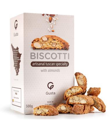 Gusta Authentic Biscotti Cookies Made in Tuscany, Italy - Classic Almond - Original Two Bites Size - All Natural Ingredients - Fresh & Genuine Italian Dessert Treats - 17.64oz 1.10 Pound (Pack of 1)