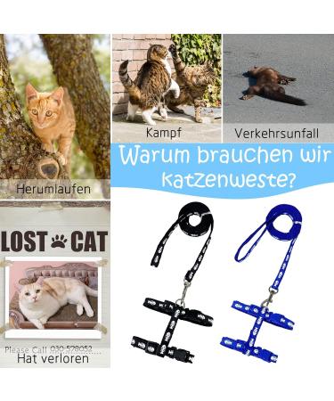 Adjustable Nylon Cat Leash (2 Pieces) - Soft Leash for Kittens Puppies & Rabbits | Marienk fer Print | Black & Blue - Buy Online on SooperMarket.com