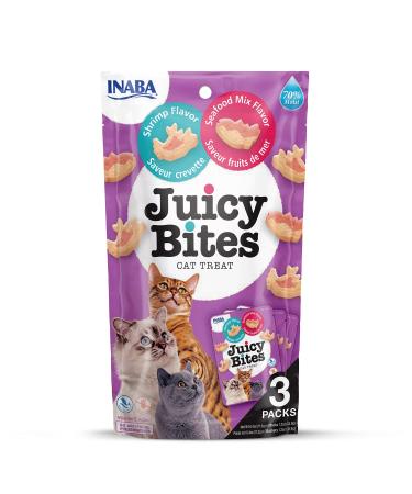 Juicy Bites by INABA Cat Treat - Shrimp & Seafood Mix Flavour 6 Pack (198g total) / Soft & Moist Cat Treat Delicious & Healthy Snack for Cats Hand Feeding Nibbles Natural Grain Free Shrimp & Seafood Mix 11 g (Pack of 18)