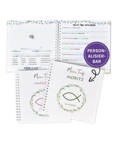 Guest book for baptism with pre -printed questions about filling out for the guests as a reminder with name and date personalized memory album baptismal gift fish symbol