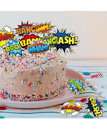 SuperHero Boom Cupcake Toppers - 48 Pack, Kids Birthday Party Decorations & Supplies - Buy Online on SooperMarket.com