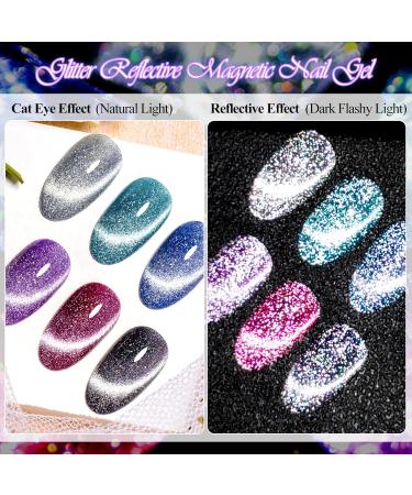 MEET ACROSS Reflective Glitter Cat Eye Gel Nail Polish Set - Magnetic UV Gel for Nail Art Salon & DIY - Buy Online on SooperMarket.com