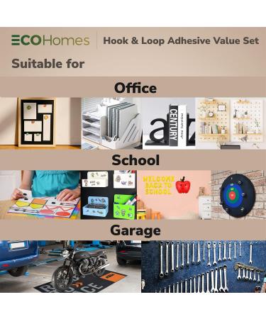 ECOHomes Hook and Loop Tape Set | Interlocking Fasteners for Sewing, Mounting & Fastening | Includes 1 Roll, 8 Strips, 220 Self Adhesive Dots | Black Fabric Tape - Buy Online on SooperMarket.com