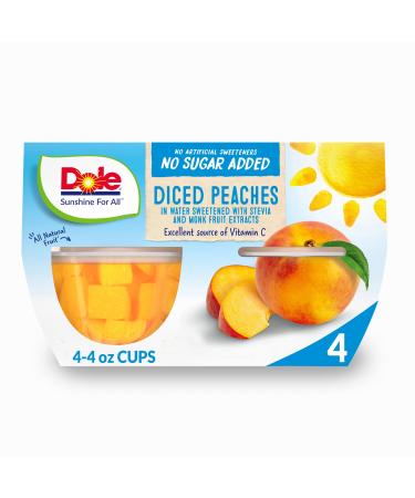Dole Fruit Bowls Diced Peaches, No Sugar Added, Gluten Free Healthy Snack, 4 Ounce 4 Cups (Pack of 4) 4 Ounce (Pack of 4) Peaches