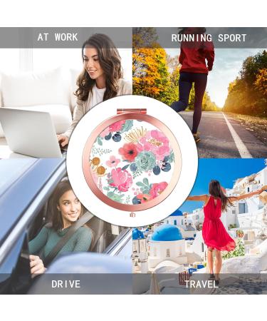 iampanda Rose Gold Compact Mirror for Women - Portable Mini Makeup Mirror with 2X Magnifying, Pink Green Flower Design - Buy Online on SooperMarket.com