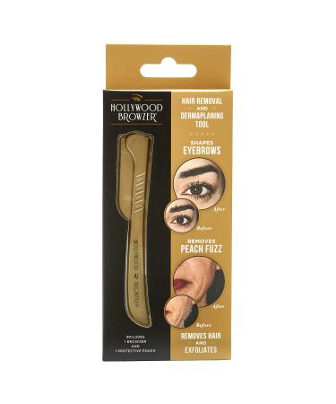 Hollywood Browzer Dermaplaning Tool for Face Eyebrow Shaping Removing Unwanted Hair Exfoliating Tool for Women - Royal Gold