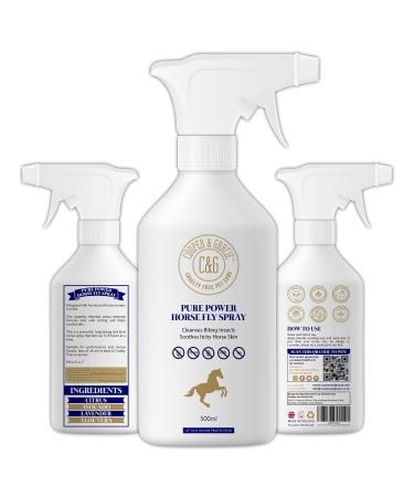 C&G Pets | Pure Power Horse Fly Spray | 8 Hour Sweat Resistant Citronella Spray | Soothes and Hydrates itchy Skin | Repels Biting Insects | 100% Organic Natural 500ml 500 ml (Pack of 1)