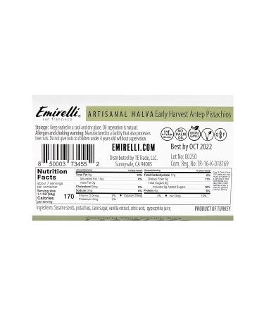 Emirelli Artisanal Halva Dessert  Authentic Middle Eastern Candy Turkish Sweets  Vegan Candy 55%-Tahini Halwa - Halvah Traditional International Sweets - Harvest Antep Pistachios Flavor  Pack of 1 Early Harvest Antep Pis - Buy Online on SooperMarket.com