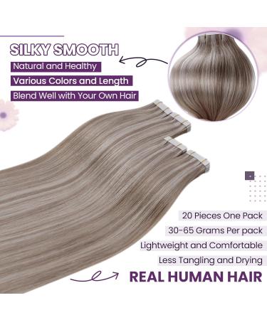 LAAVOO Real Hair Tape Extensions - Blond Highlight Ashblond & Platinblond #19/60 - 50g 20pcs 55cm for International Shipping - Buy Online on SooperMarket.com
