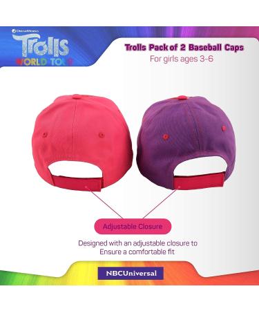 DreamWorks Girls' Trolls 2-Pack Poppy Baseball Caps, Curved Brim Strap Back Hats (4-7) Pink/Purple - Ages 4-7 - Buy Online on SooperMarket.com