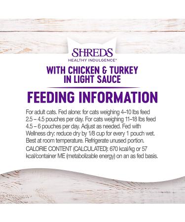 Wellness Grain-Free Wet Cat Food Pouches - Chicken & Turkey, Shredded Protein in Gravy, 24-Pack - Natural, Adult, 3 oz - Buy Online on SooperMarket.com