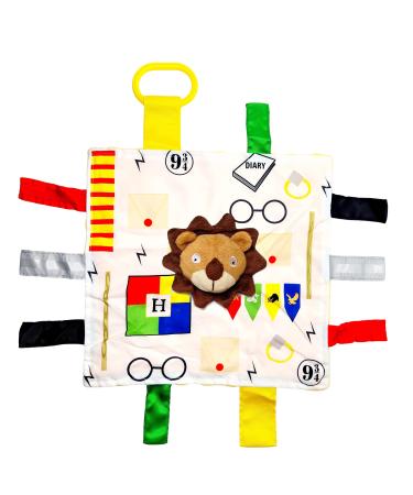 10x10  Wizard Muggle Baby Lovey Gryffen Lion Tag Toy for Babies - Muggles - House Colors - Learn Wizardry - Soft & Safe - Learn Shapes & Colors - Ideal Baby Toy & Baby Gift - BPA Free w/Stroller Clip