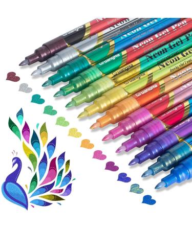 JR.WHITE Glitter Metallic Paint Pens: Sparkle Water-Based Marker Pen for Greeting Cards Mugs Wood Art Drawing Rock Painting Posters Albums Scrapbooking (12-Count) 1 Count (Pack of 12)