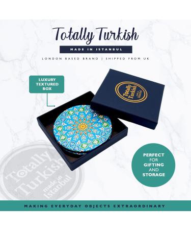 Totally Turkish Metal Compact Mirror Small Folding Round Mirror With Magnetic Close 1x & 2x Magnification For Handbags Make-Up Travel & Commutes Bright & Funky Geometric Pattern (Sky Blue) - Buy Online on SooperMarket.com