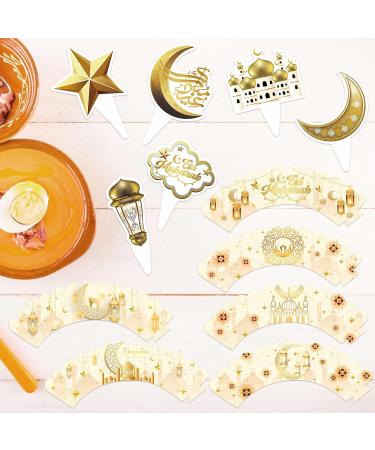 Lets Joy Pack of 12 Eid Mubarak Toppers 12 Pieces Ramadan Cake Decoration Wrappers Ramadan Kareem Topper Cupcake Glitter Muslim Islam Cupcake Eid Mubarak Cake Party Decoration - Buy Online on SooperMarket.com
