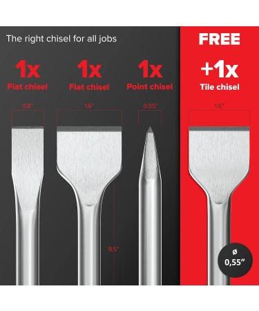 KSP-Tec 4pcs SDS-Plus Chisel Set for Rotary Hammers - Tile Chisel with Storage Case - Ideal for Masonry, Concrete, Brick, Stone - Buy Online on SooperMarket.com