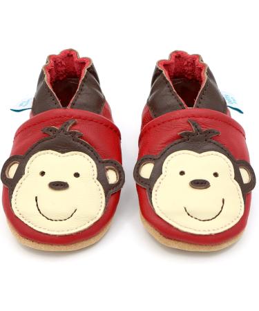 Dotty Fish Soft Leather Baby Shoes for Boys | Non Slip Toddler Shoes | Animal Designs for Boys & Girls | Red Monkey | 0-6 Months - 4-5 Years - Buy Online on SooperMarket.com