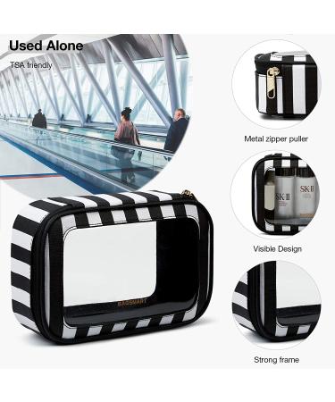 Large Makeup Bag BAGSMART Travel Cosmetic Case with Clear Toiletry Pouch | Double Layer Organizer with Adjustable Dividers | Portable Artist Storage Bag | Black & White Stripes - Buy Online on SooperMarket.com