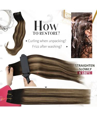 Moresoo Balayage Clip in Hair Extensions - Natural Black to Dark Brown with Golden Blonde - 18 Inch 7 Piece/120g #1B/4/14 - Buy Online on SooperMarket.com