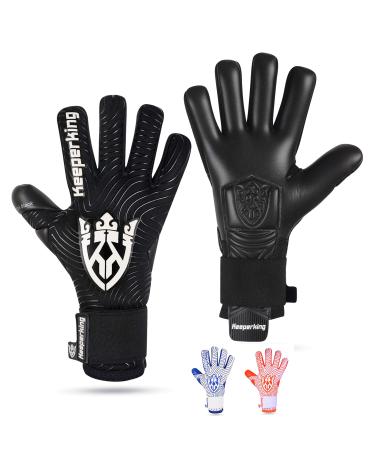 Keeperking goalkeeper gloves for adult football gloves men's seams professional prime minister grip 4mm solid seat unisex jonior several size and colors 6 black and white-negative cutting