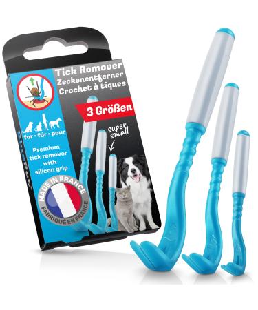 Bluepet 3 Set Premium tick hooks for dogs cat horse & human - tick pliers I tick lever d.Proven tick remover I Alternative to tick tweezers Zecke -turn tick protection tick agent 3x set blue premium
