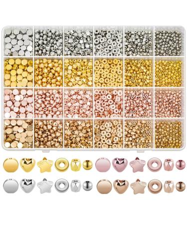 2160 Pieces Gold Spacer Beads Set, Assorted Bracelet Beads Round Beads Star Beads Gold Beads for Bracelet Jewelry Making(Gold, Sliver, Rose Gold, KC Gold) CCB