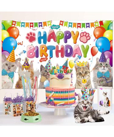 Cat Happy Birthday Backdrop Cat Birthday Party Decorations Kitten Photography Background for Pets Kitty Lover Kids Cat Theme Birthday Party Supplies - Buy Online on SooperMarket.com