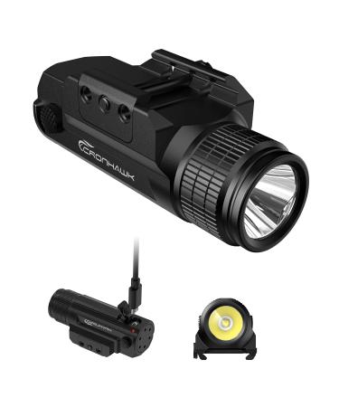CRONHAWK Pistol Flashlight Rechargeable 700 Lumen Rail Mounted Tactical Flashlight Compact Weapon Light for Gun Light fits Picatinny Black