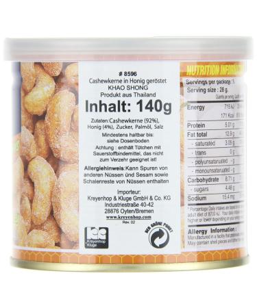 Khao Shong Honey Roasted Cashews - Crispy Honey Baked Snack (140g Can) | International Shipping Available - Buy Online on SooperMarket.com