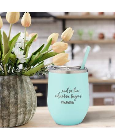 Personalized Insulated Wine Tumbler - Adventure Awaits - Mint - 12 oz - Buy Online on SooperMarket.com