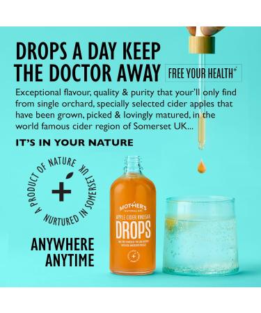 Mother's Natural Aid Apple Cider Vinegar Drops - 10 Year Aged Raw with Live Mother - 100ml Travel Size - Superior Category Vinegar - Unpasteurised & Unfiltered - Buy Online on SooperMarket.com