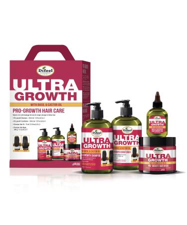 Difeel Ultra Growth Hair Care Gift Set with Basil & Castor Oil - Shampoo Conditioner Hair Oil and Hair Mask