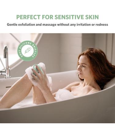 Sndyi Silicone Body Brush - Gentle Exfoliating Leaf-Shaped Shower Scrubber for Sensitive Skin | Foam-Forming Bristles in Firing Green Mint - Buy Online on SooperMarket.com