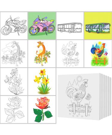 HQLESHUI 12 Pcs Pre Drawn Canvas for Painting for Kids, 4 x 4 Printed Canvas to Paint Canvas Set for Painting First & Last Day of School Paint Party Favor for Kid Student Artist 12 Pack, 4'' Mixed Pattern