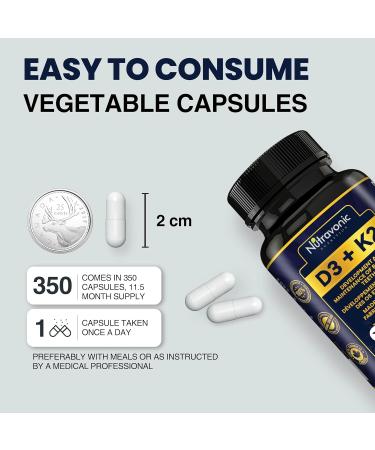 New! 350 Vegan Capsules of Vitamin D3 K2 High Potency 1000 IU D3 (25 mcg) / 120 mcg K2 (MK-7) - Year Long Supply Vitamin D - Helps Maintain Bone & Teeth Health - Formulated With MK-7 Natto Bean For Best Results - Immune System Support Vegan - Made In Cana - Buy Online on SooperMarket.com