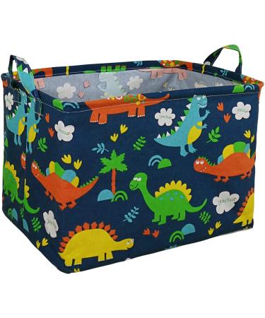 ACMUUNI REC Canvas Clothes Basket Laundry Hamper with Handles Waterproof Cotton Storage Organizer Perfect for Kids Boys Girls Toys Nursery Gift Basket (REC blue dinosaur)