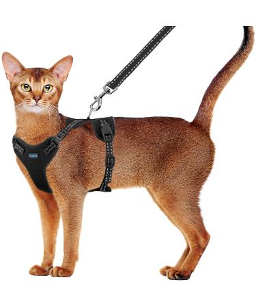 Supet Cat Harness and Leash Set for Small to Large Cats Adjustable Cat Vest Harness with Reflective Trim Universal Cat Leash and Harness for Cats/Puppies Outdoor Walking Small (Chest: 13.7" - 15.7") Black