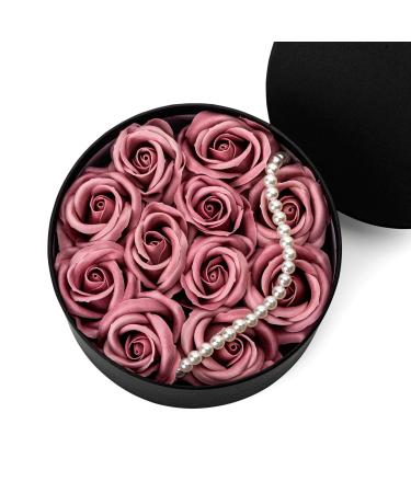 Luxury Beautiful Flora Scented Roses/Carnation Flower Bath Soap with Stem Flower Soap in Gift Box Gift for Birthday/Valentine's Day/Mother's Day (Black Pearl Pink)