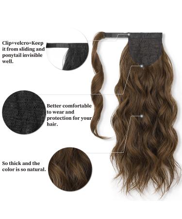 KooKaStyle Long Wavy Wrap Around Ponytail Extension 20 Inch Medium Brown - Synthetic Hair Piece with Bangs for Women - Buy Online on SooperMarket.com