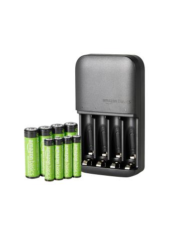 Amazon Basics - NiMh Rechargeable Batteries (4 AA & 4 AAA) with 4 Bay Battery Charger Type A (American) Plug Black 8 Count