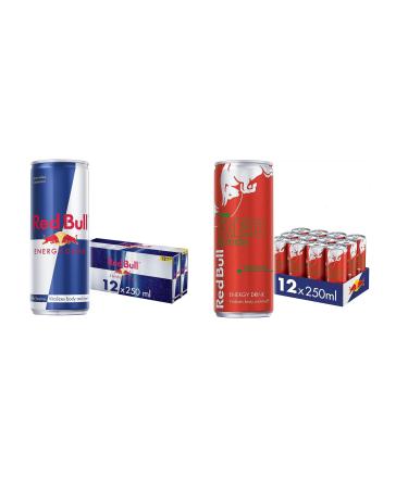 Red Bull Energy Drink 250 ml x12 and Red Bull Energy Drink Red Edition Watermelon 250 ml x12 + Red Edition
