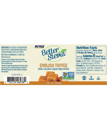 Now Foods Better Stevia Zero-Calorie Liquid Sweetener - English Toffee 2 fl oz (60 ml) | Best Natural Sweetener - Buy Online on SooperMarket.com