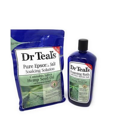 Dr Teal's Pure Epsom Salt Soaking Solution Hemp Seed Oil 3 LBS (1.36 Kg) Bundle with Dr Teal's Foaming Bath with Pure Epsom Salt Hemp Seed Oil 34 FL OZ (1000 ml)