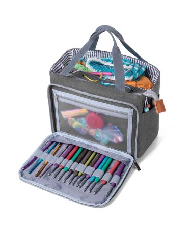 Luxja Crochet Tote Bag, Yarn Storage Bag for Small Unfinished Projects, Crochet Hooks and Other Accessories, Gray Gray Medium