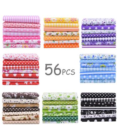 56 Pieces 9.8x 9.8 (25cm x 25cm) Squares Cotton 100% Floral Printed Sewing Supplies Fabric for Quilting Patchwork  DIY Craft  Scrapbooking Cloth Multicolored-56pcs