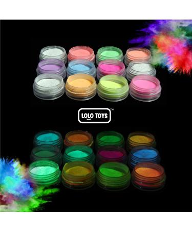 Pack of 24 Glow in the Dark Powder - Luminous Pigment for Slime, Nails & Resin - Fluorescent UV Neon Color Changing, Phosphorescent & Non-Toxic - Buy Online on SooperMarket.com